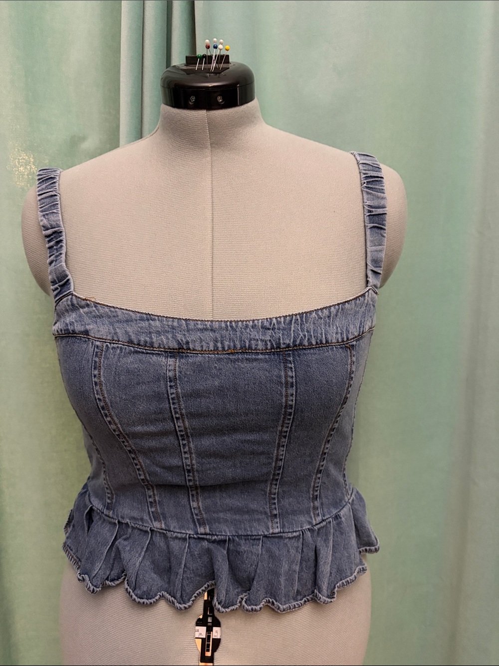 Women's Denim Peplum Cropped Top - Blue
